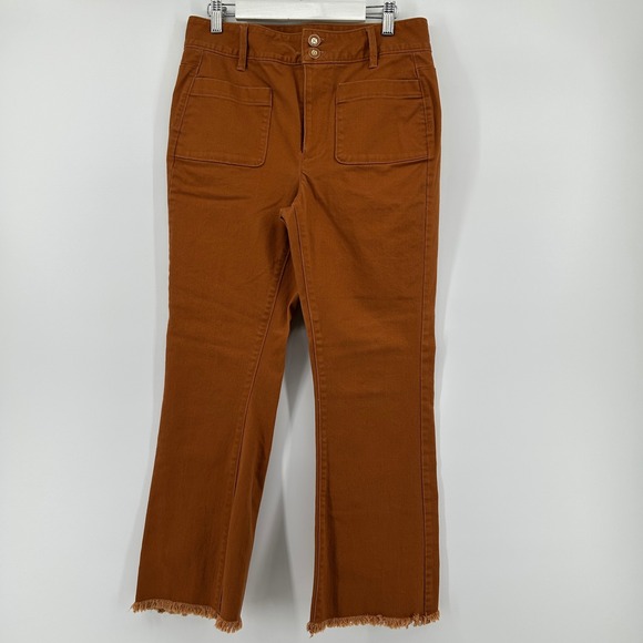 Spartina 449 Denim - Spartina 449 Rust Orange Denim Cropped Flare Frayed Hem 6 Boho Festival Retro